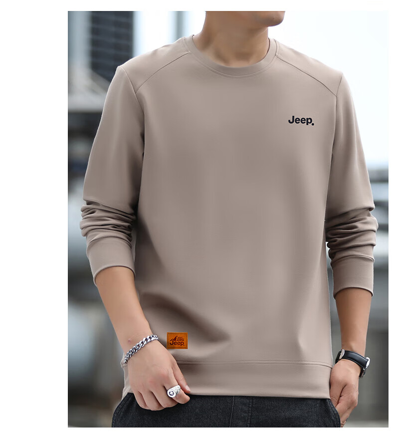 JEEP Men's Sweatshirt, Loose-Fitting Long-Sleeve T-Shirt for Autumn, Versatile Round Neck Undershirt, Casual Menswear, Black, Size L 10