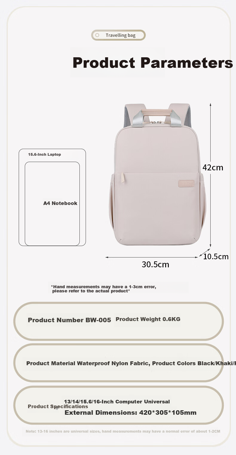 BRINCH Laptop Backpack for Women, Business Travel 15/16 Inch Large Capacity Laptop Bag for Work Trips 13