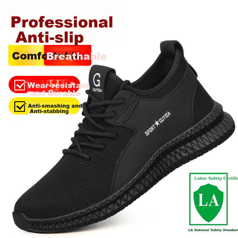 JUNBU Safety Shoes for Men, Summer Breathable Steel Toe Cap Anti-Smashing Anti-Puncture Non-Slip SRA Construction Site Work Shoes 2052 Size 44