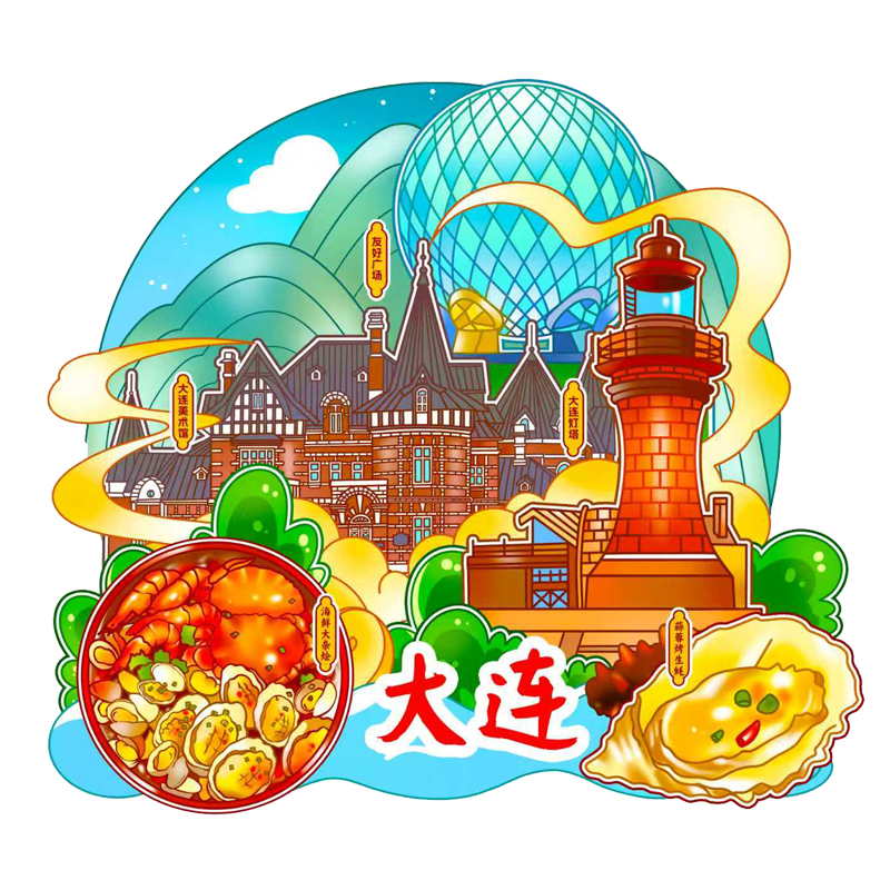 Jucai Dalian City Refrigerator Magnet High-Value Cultural Creative China Travel Souvenir Creative Wooden Refrigerator Decoration Magnetic Display Board 3D DIY Stereoscopic Premium Magnet