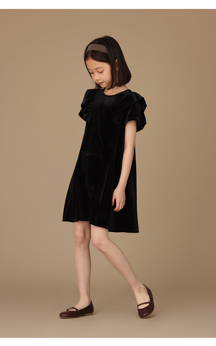 Hacikis Kids Summer Velvet Dress Korean Style Birthday Dress Little Black Dress Girls Formal Wear Black 170 5