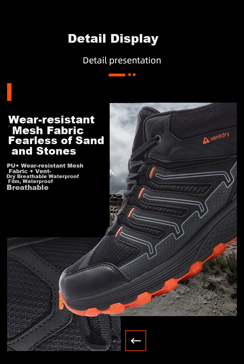 Huwaitegong Hiking Shoes, Fully Waterproof And Non-Slip, Lightweight Outdoor Sports Travel Mid-High Top Mountaineering Shoes H52, Black Orange Color, Size 36 7