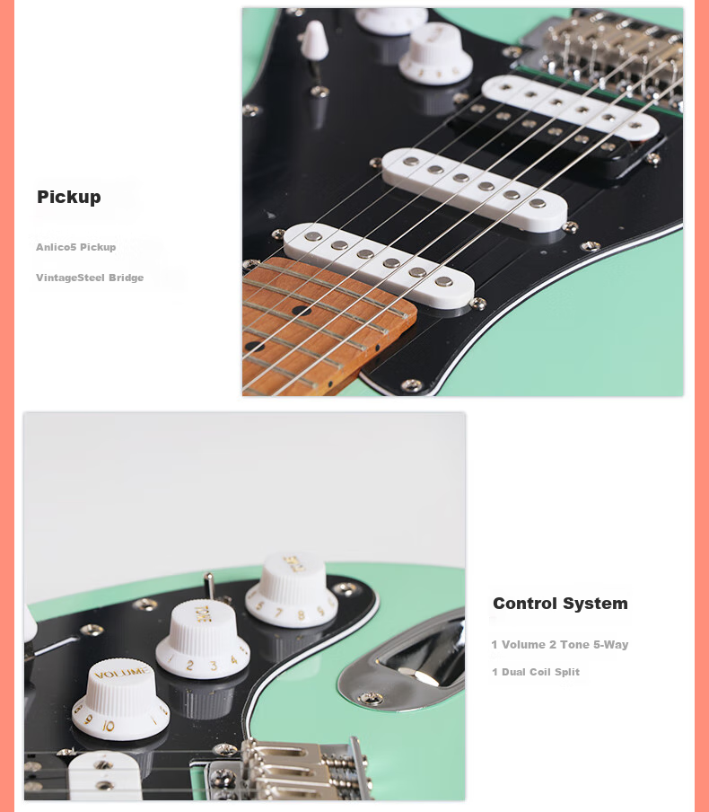 J&DGuitars Electric Guitar JD Baked Maple Neck ST-RM 80 Beginner Starter Guitar Set 5