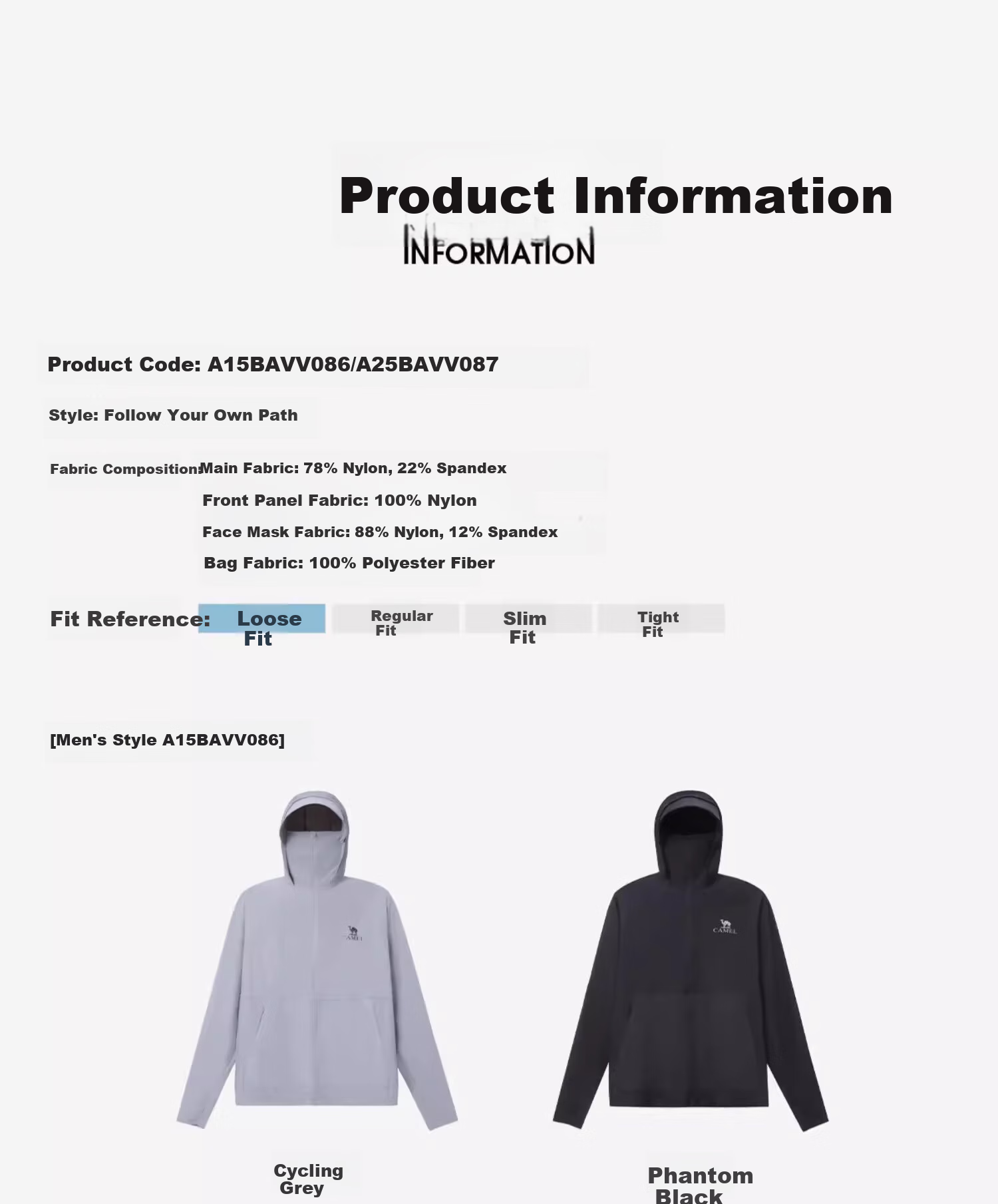 CAMEL Cold White Original Yarn Sun Protection Clothing UPF50+, Quick-Drying High-Elasticity Sun Protection Jacket A15BAVV086, Phantom Black 2XL 16