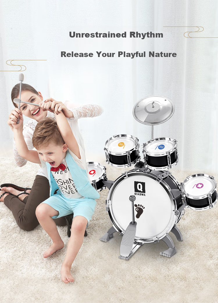 QIAO WA BAO BEI Drum Set Educational Toy Instrument for Children Beginners Jazz Drums Gift for Boys Aged 1-2 Years Old Birthday Present 2