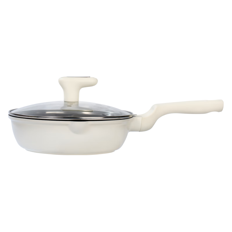 Bear Non-Stick Titanium-Fluorine-Free Wear-Resistant Large Flat Bottom Frying Pan with Glass Lid, Stove Compatible, 30cm
