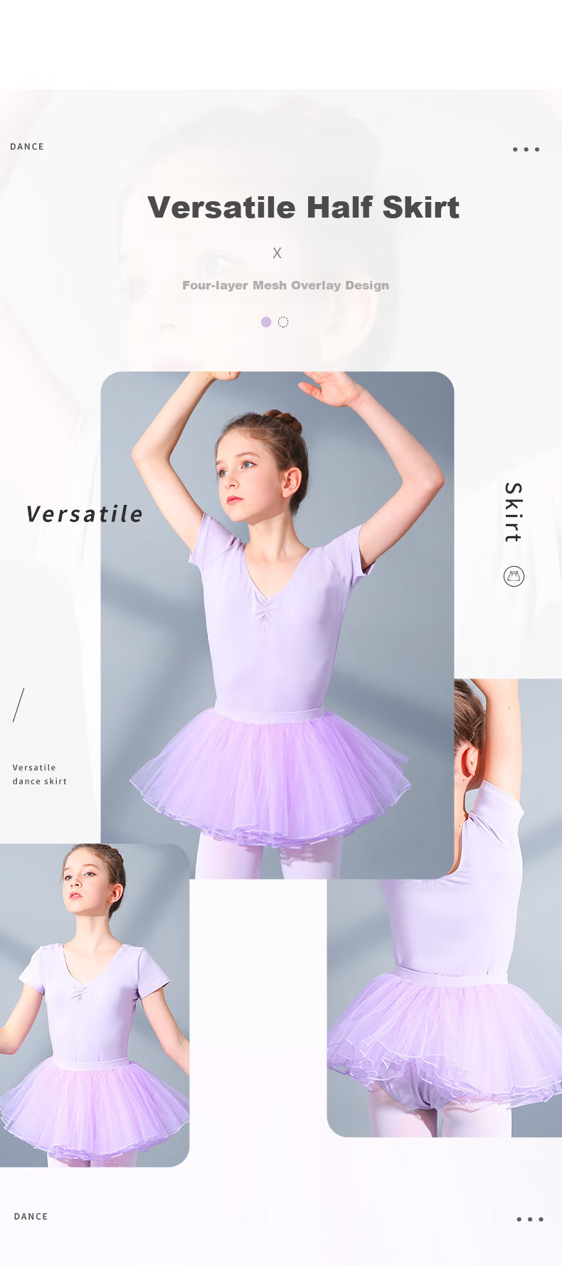 Zhiyouban Children's Dance Skirt, Girls' Ballet Skirt, Half-Net Tulle, Cheerleading Performance Costume, Short Dancing Skirt, Pink, Size S 4