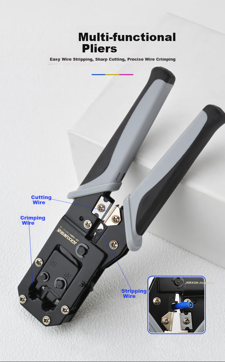 JERXUN Network Cable Crimper, Telephone RJ45 Crimping Tool, Ratchet Wire Crimping Pliers, 6P8P Multifunctional Dual-Purpose Wire Cutter, Labor-Saving Wire Stripper Pliers 5