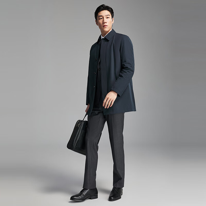 YOUNGOR 25th Anniversary Autumn Winter New Executive Business Lapel Down Coat with Goose Down Lining Navy Blue 175/96A