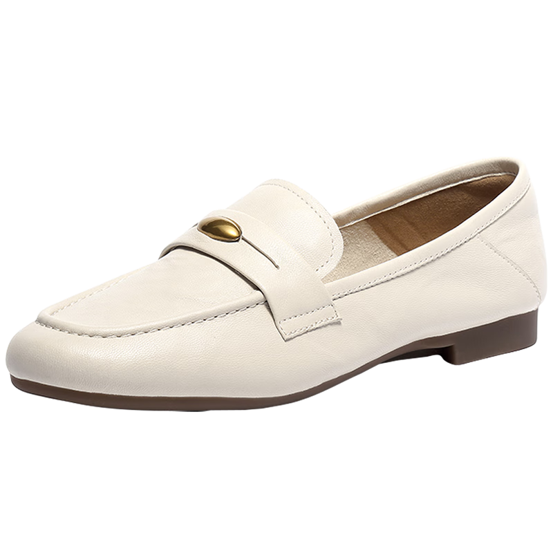SENDA Little Golden Bean Loafers Women Spring Autumn Lambskin Commuter Flats XUJ01CA5 Off-White 36