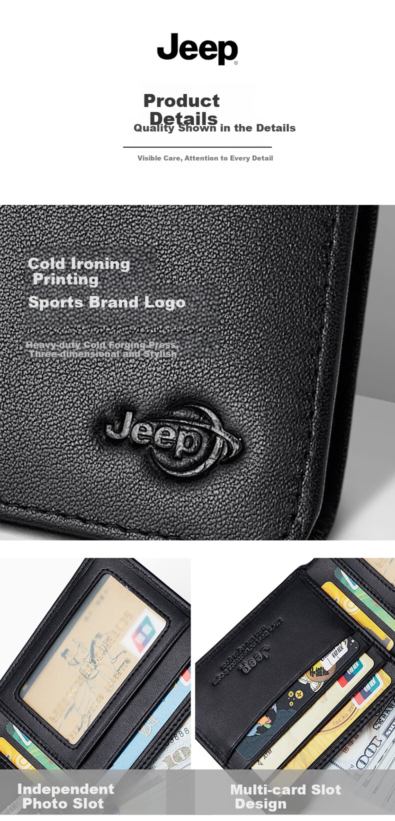 JEEP Wallet for Men, Short Style with Multiple Card Slots, Top-Grain Leather Billfold, Birthday Gift 7
