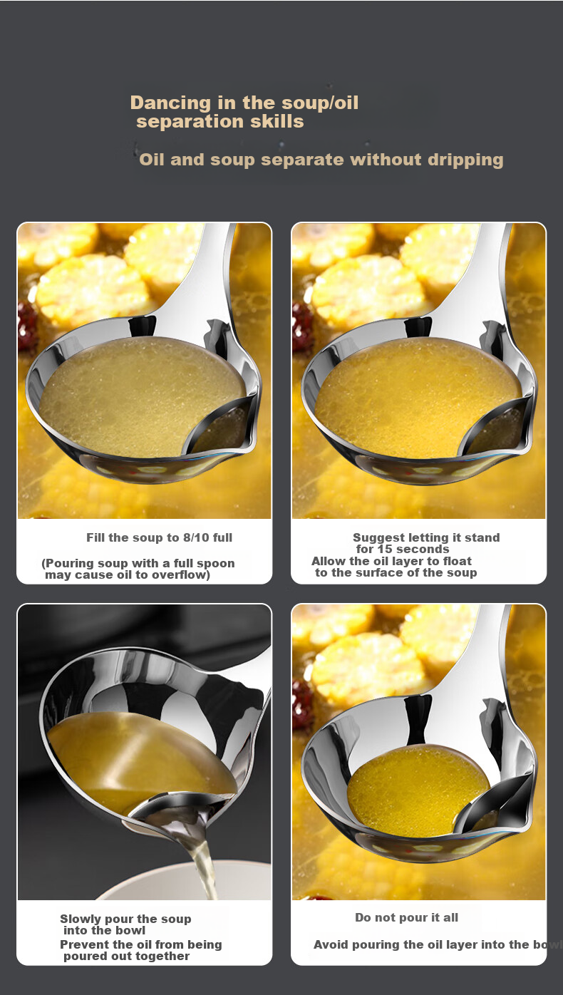 Newair 316 Stainless Steel Oil Separation Ladle, Household Oil Strainer, Kitchen Oil Filter Spoon, Grease Separator 8