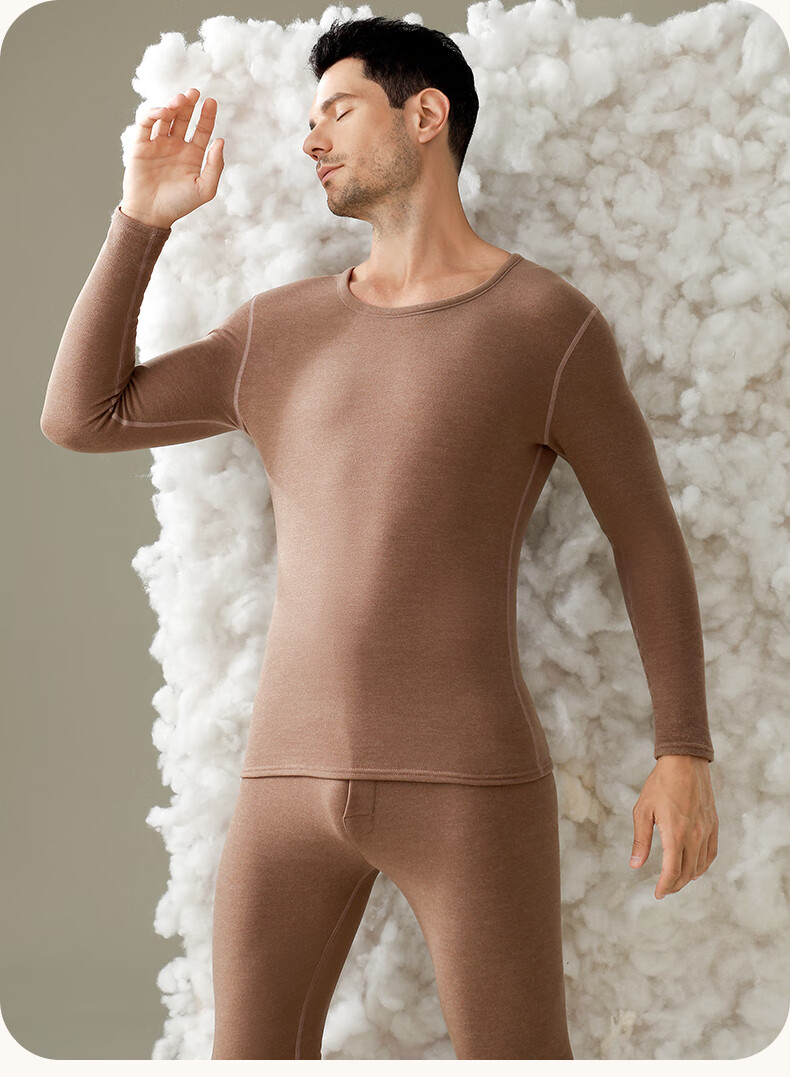 LangSha Thermal Underwear Men's Set, Fleece-Lined Thickened Autumn Winter Cashmere Anti-Static Large Size Antibacterial Thermal Top And Bottom 10