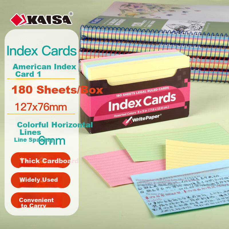 KAISA [Best-Selling Online] Four-Color Index Cards, 180 Sheets, Non-Sticky Office Cardstock, Sticky Notes, Colorful Vocabulary Cards, Memo Pads