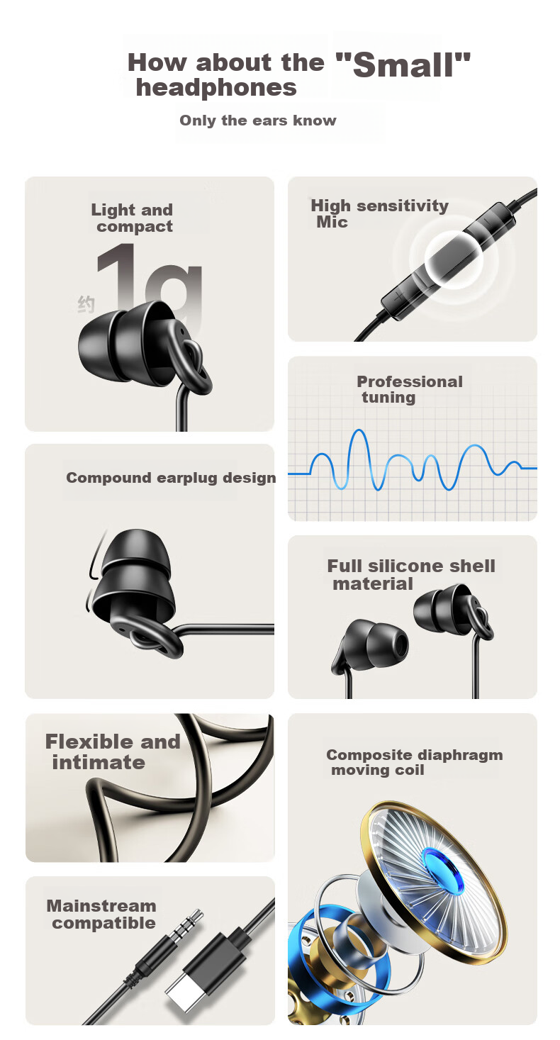 Aigo Sleep Earphones, Semi In-Ear Design, Specially for Sleeping, Aid Sleep, Side Sleeping, Ear Pressure-Free, Soundproof, Noise Reduction, Wired Headphones with 3.5mm Round Plug, for Sports, Running, Music, Computer, Mobile Phone, A260 2