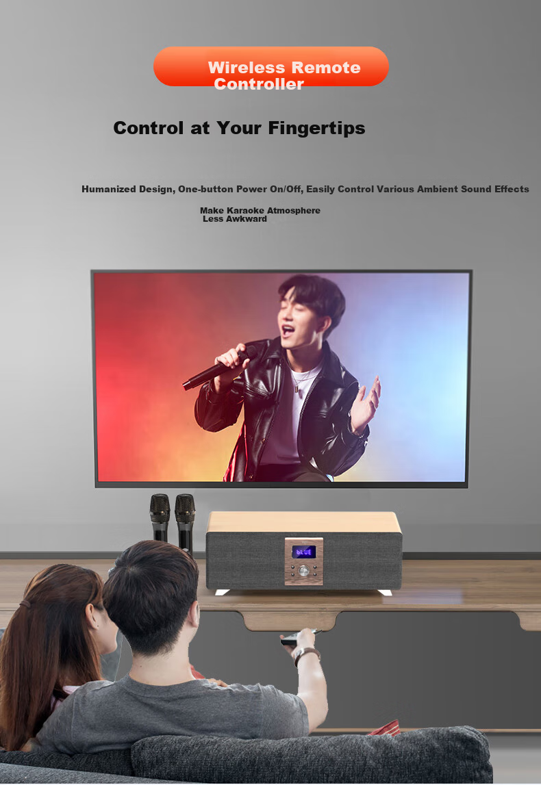 Aigo T18k Bluetooth Speaker, Home KTV Sound System, All-In Amplifier, Karaoke Device for Home Use, TV Sound System, Karaoke Stereo Surround Speaker, Deep Wood Grai 6