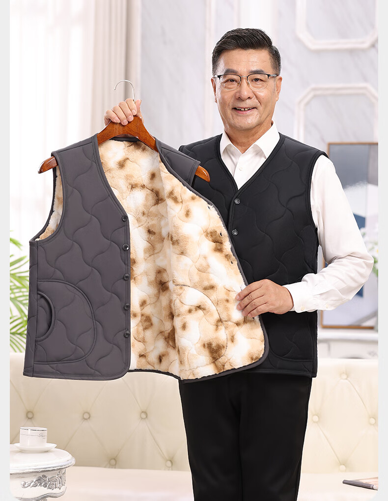YUZHAOLIN Men's Wool Thickened Fleece Lined Warm Sleeveless Vest Mid-Aged and Elderly Outerwear 13
