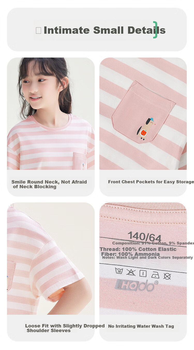 Hodohome [Same As in Mall], Children's Pajamas for Girls, Size 40S Cotton-Spandex Sweet Cute Nightgown, Breathable Dress 322, 130 4