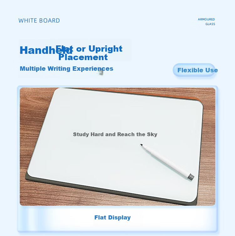 BBNEW Portable Desktop Tempered Glass Whiteboard, 21.5*33cm, High-Quality Magnetic Small Whiteboard, Foldable for Business Office Meetings, Note-Taking Board, Message Board, Orange NEWG2133-C 1