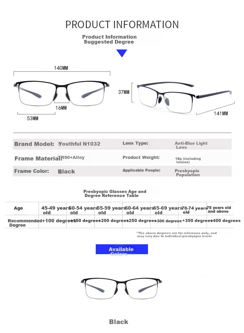 Nianqingtai Anti-Blue Light Reading Glasses, High-Definition Presbyopic Glasses for Elderly Men And Seniors, Imported Reading Glasses, N1032+350 Degrees 5