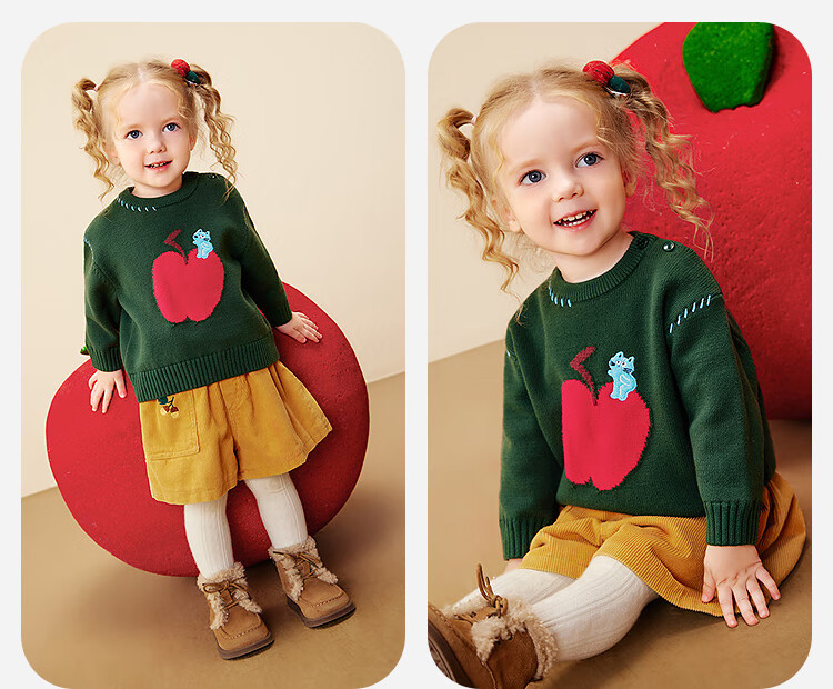 Minibala Kids Baby Sweater 2025 Winter Pure Cotton Lining Cute Animal Pattern Red Christmas Sweater 8