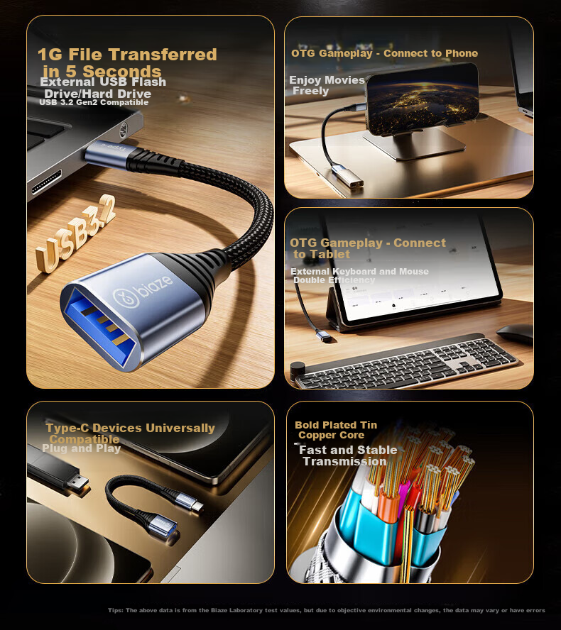 BIAZE OTG Data Adapter Cable Type-C to USB 3.2/3.0 Compatible with Huawei, Xiaomi, Android Phones, Apple 17/16/15 Pro Max, MacBook for Connecting USB Drives to Computers 2