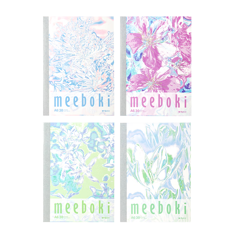 M&G Stationery 4-Pack A6 Double-Speed Smooth Mini Notebooks, High-Quality Meeboki Wireless Binding Soft Cover Notebooks, Floral Design WA6656E, Back-to-School Essential