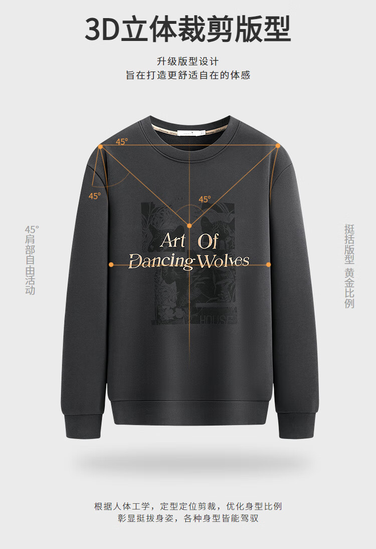 Dance with Wolves [Heat Retention & Thickened Fleece] National Trend Embroidered Round Neck Thermal Antibacterial Sweatshirt 015 Dark Gray L 5
