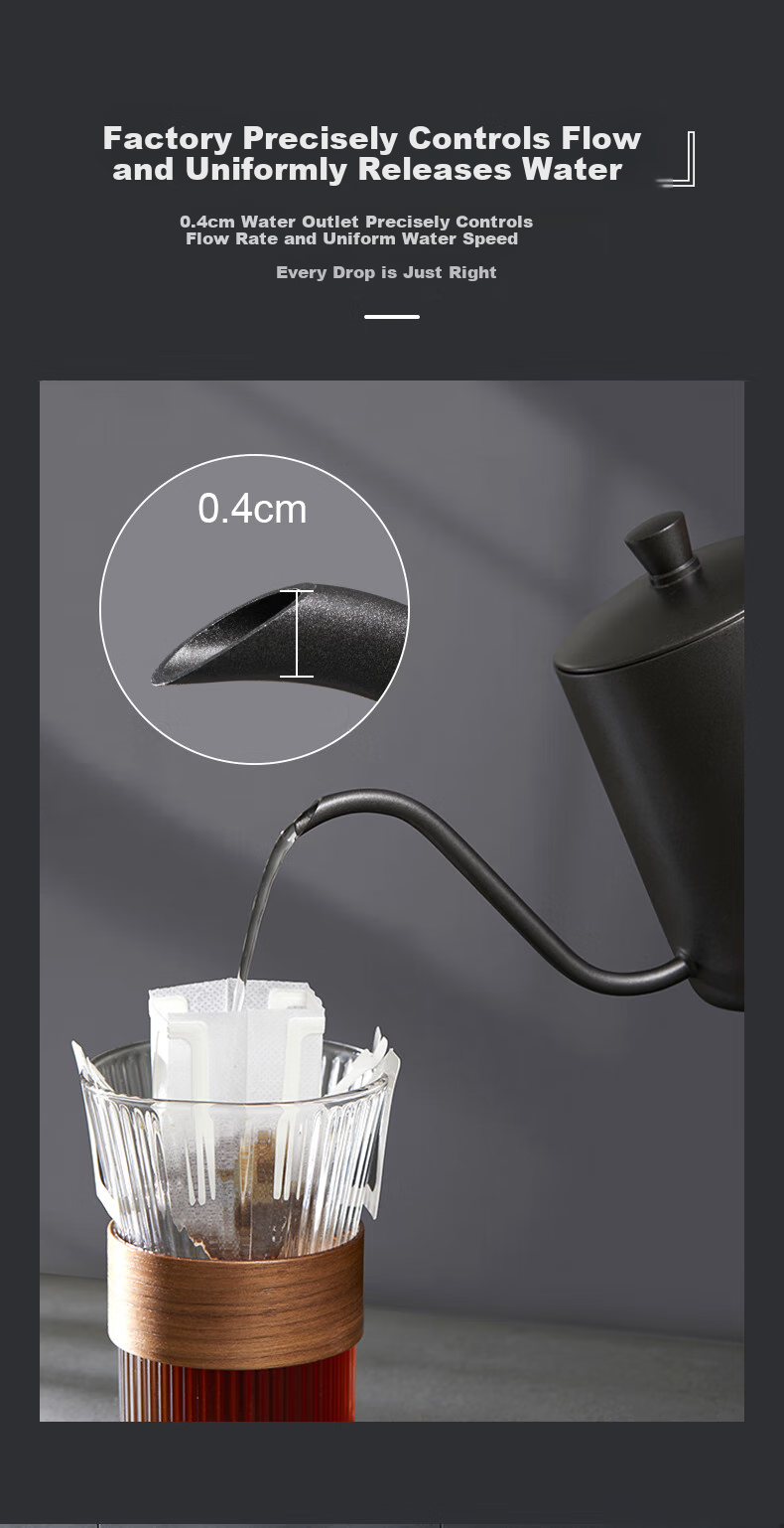 TEOTM Pour-Over Kettle with Fine Spout, Home Use Drip Coffee Maker, Narrow-Mouth Kettle, 304 Stainless Steel Pot, Black, 350ml 4