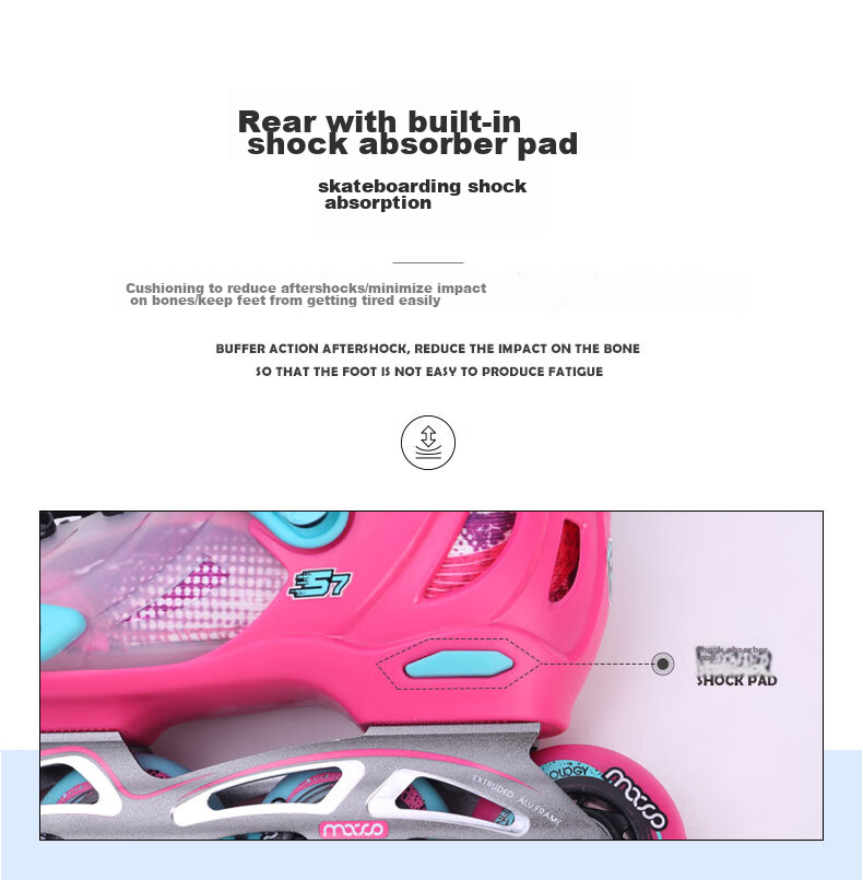 Migao Roller Skates for Children, Inline Skates for Boys And Girls, Flat Skate Shoes, Complete Set with Adjustable Straight Wheels S7 Pink Set Size M 13