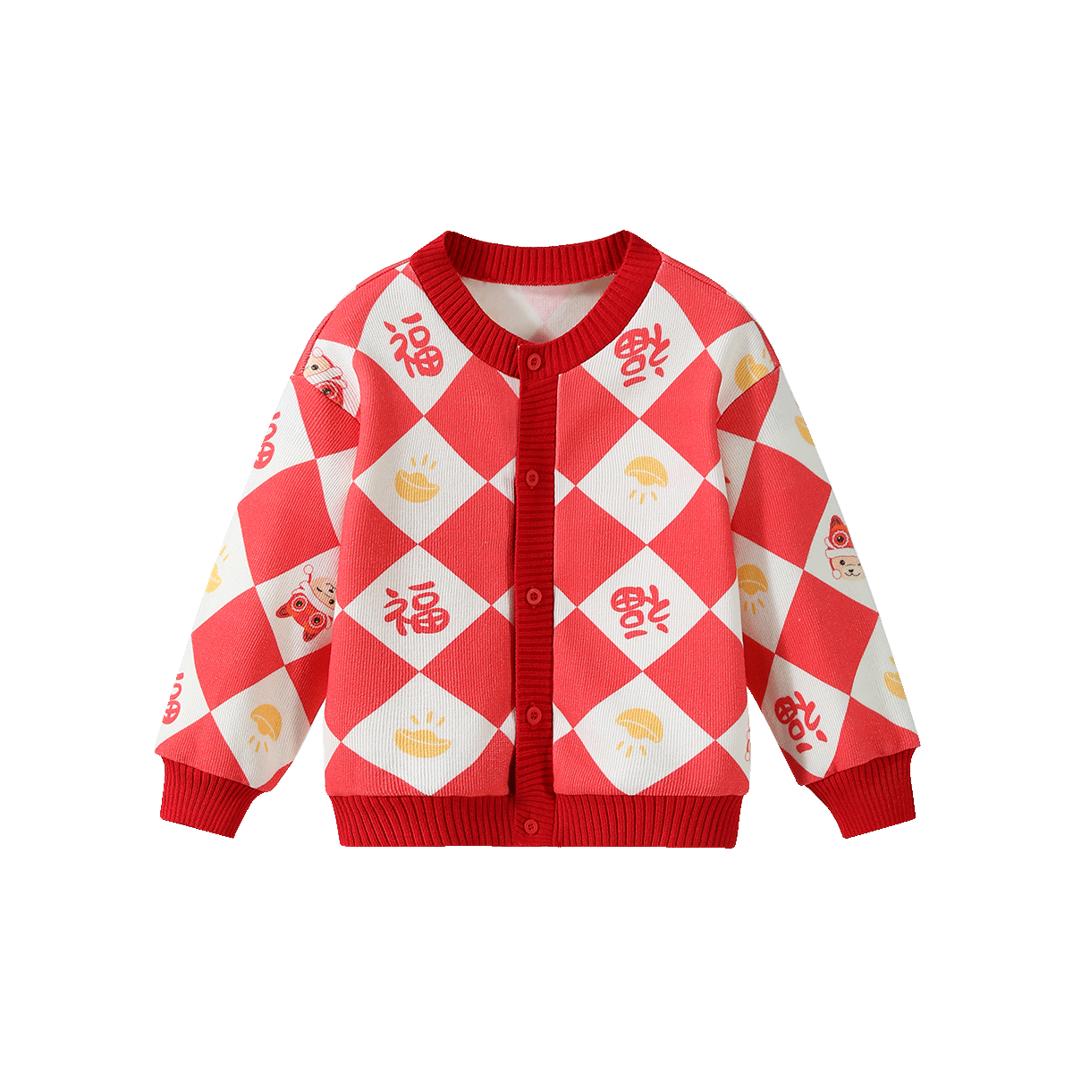 Classic Teddy Children's Sweater Boys and Girls Knitwear Autumn Winter Chinese Style Cardigan Jacket Red Size 100