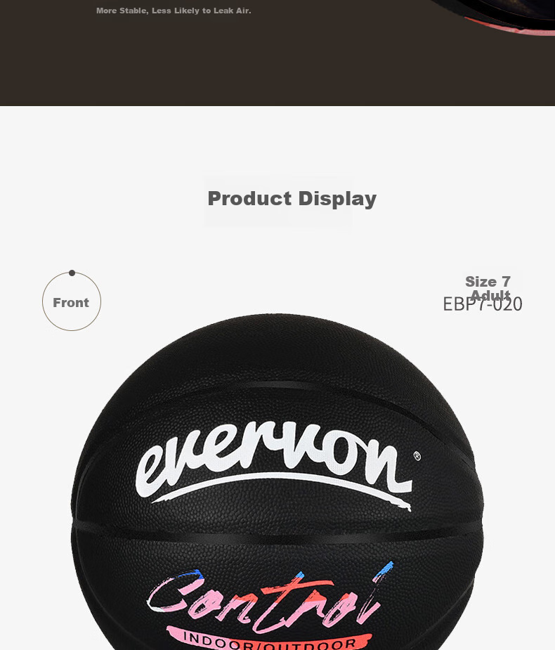 EVERVON Basketball, Adult Competition Training, Indoor And Outdoor Use, Wear-Resistant, Size 7 Non-Slip PU Basketball, EBP7-020 3