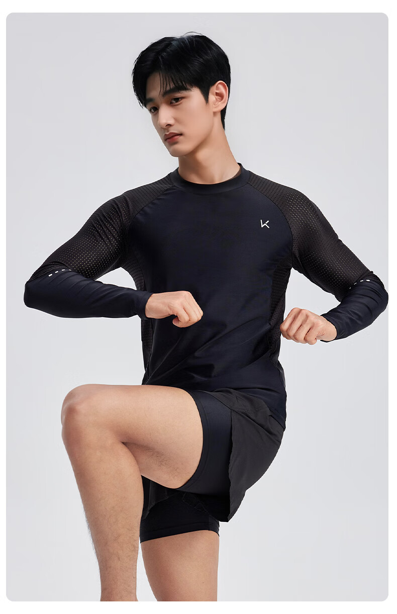 Keep Men's Swimwear Set Double-Layer Swim Shorts Sun Protection Anti-Embarrassment Professional Swimming Gear Full Black Set XL 13