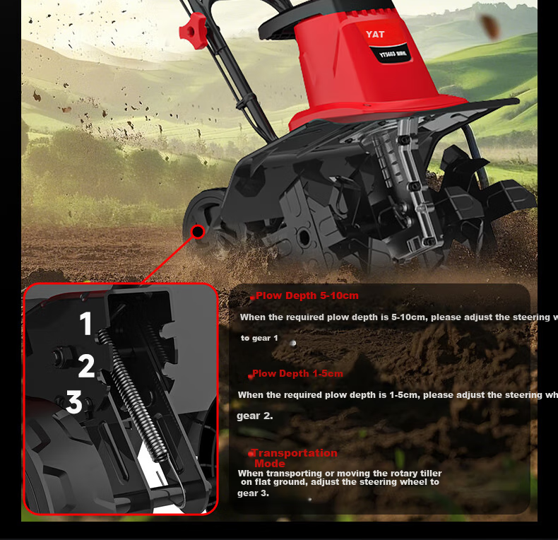 YAT Plug-In Small Mini-Tiller, 4-Blade Garden Cultivator for Home Use, Electric Soil Loosening Machine for Gardens And Orchards 17