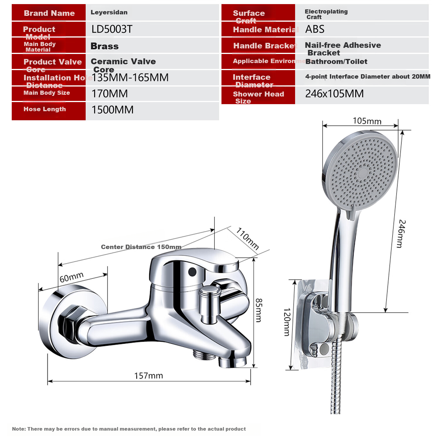 Larsd Shower Faucet Mixer Valve Set, Bathtub Mixer Tap Set, Bathroom Hot And Cold Shower Switch LD5003T