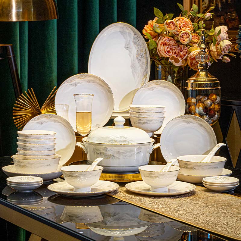Haoya Jingdezhen Ceramic Dinnerware Set, 68 Pieces, Bowl And Plate Set for Home Use, Housewarming Gift
