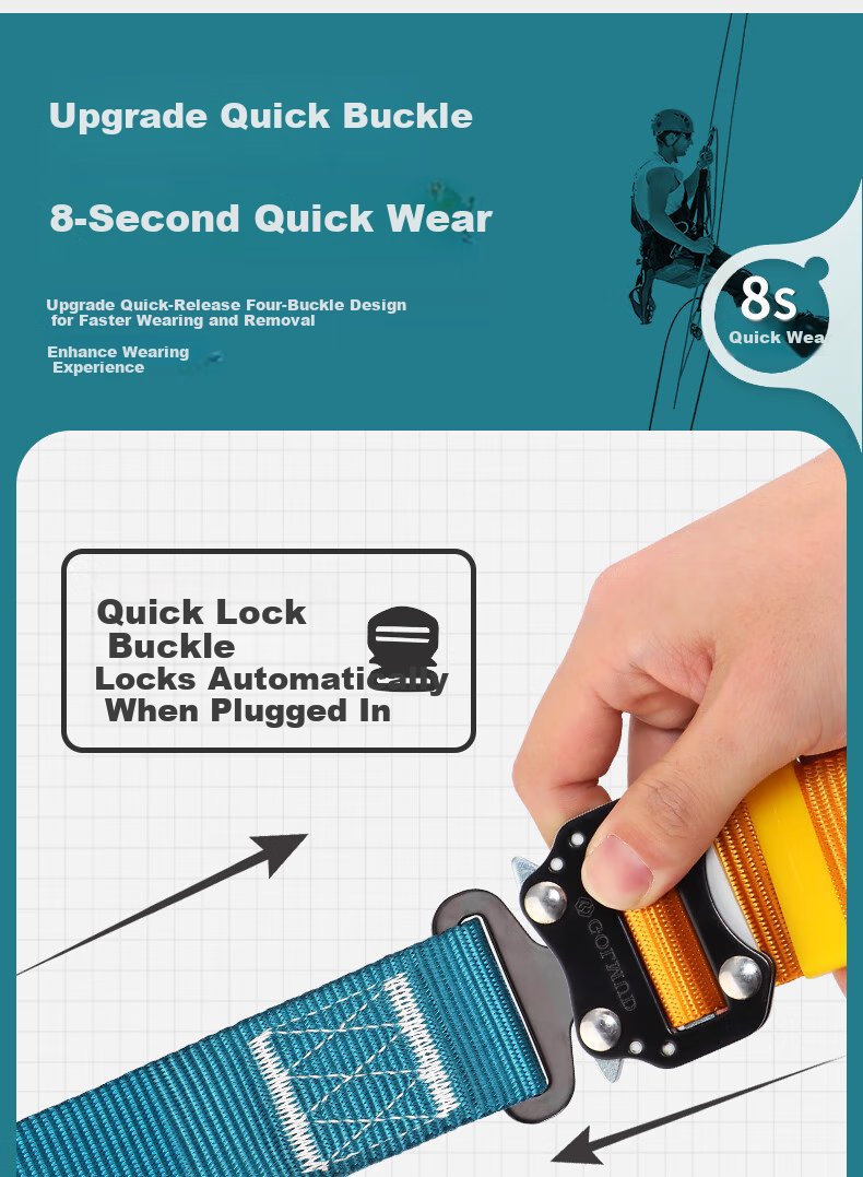 Geermu Safety Harness, Five-Point National Standard Safety Rope, High-Altitude Work GD3699, Double Large Hooks, Shock-Absorbing Pack, 1.8 Meters 8