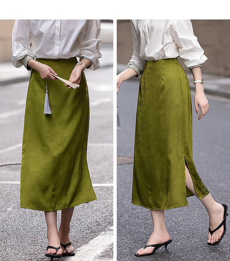 Dme [Bubushenghua] Autumn Chinese Style New Comfortable Elastic Waist Fashionable Slit Skirt for Women to Conceal Body Shape 7