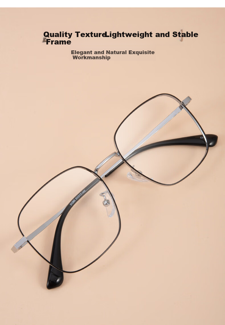 Jingbang Myopia Glasses for Men And Women, Ultra-Light Large Face Slimming Square Frame with Blue Light Protection, Prescription Lenses Available, Black Silver Non-Prescription Blue Light Blocking Glasses for Qixi Festival 4