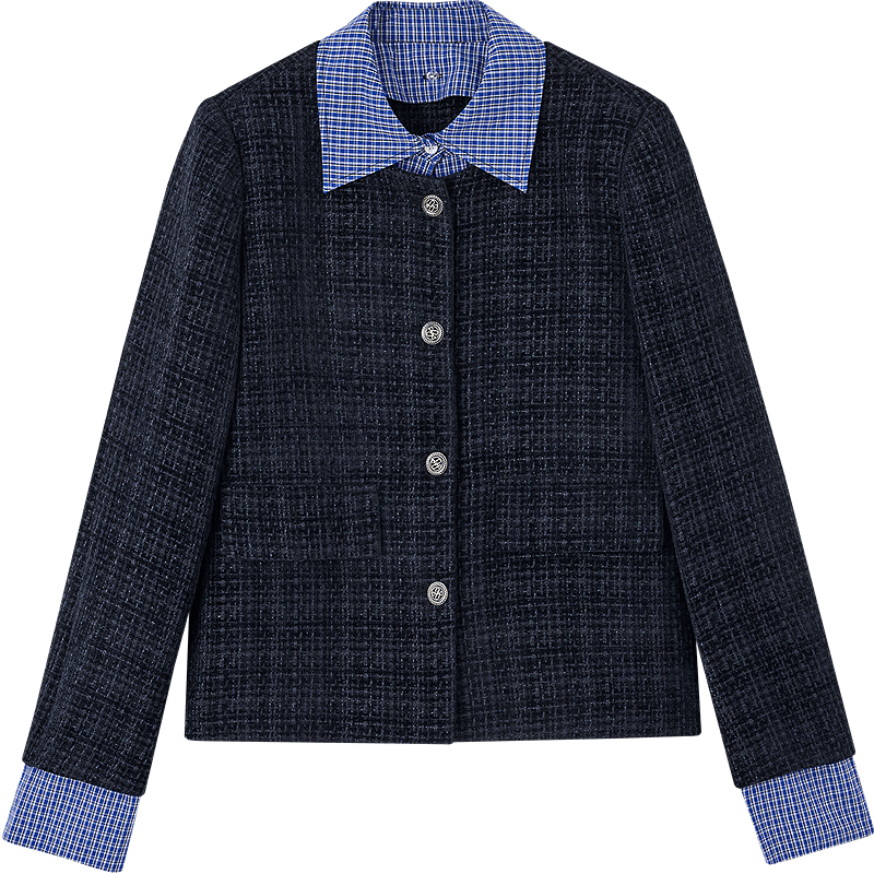 Dme [Revisiting Old Dreams] Autumn Light Luxury Chanel-Style Contrasting Color Patchwork Detachable Lapel Plaid Loose Women's Jacket