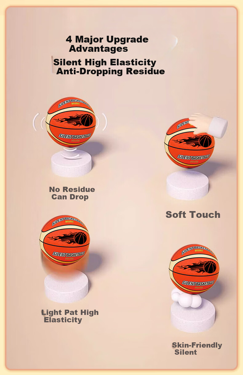 Babamama Silent Basketball, Noiseless Ball, Children's Toy, for Ages 3-6, Indoor Bounce Ball, Size 7 Sports Equipment, Boys' Gift 2