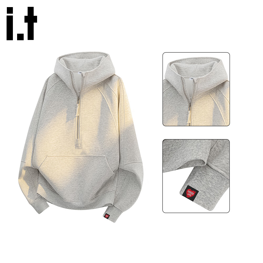 :CHOCOOLATE Women's American Style Heavyweight Half-Zip Hoodie Autumn High Street Casual Top White Flower Gray L
