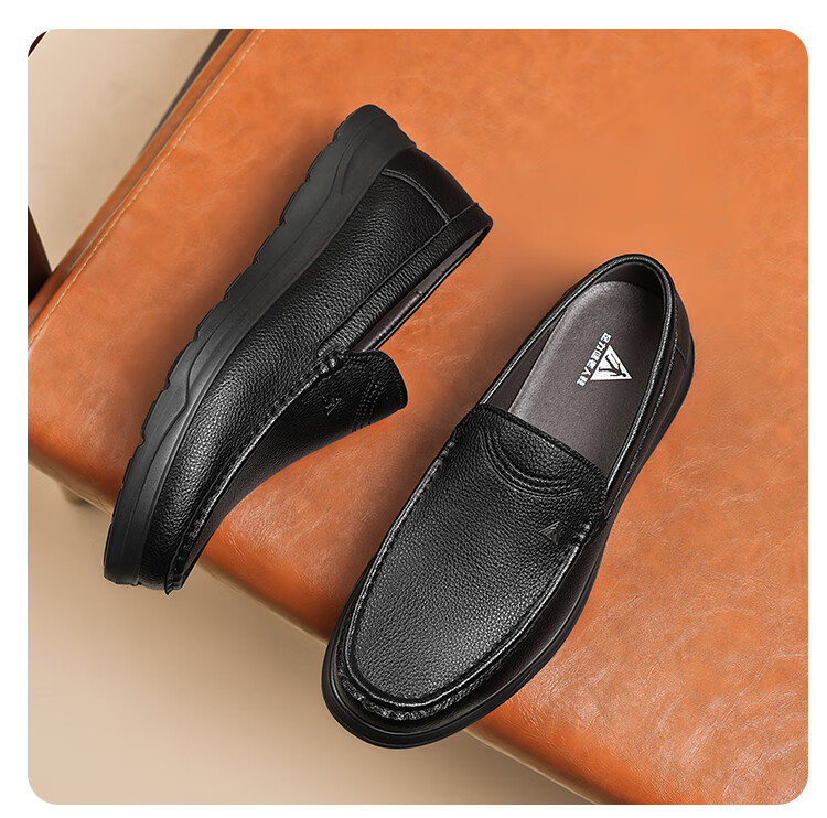 Zulijian Elderly Shoes Summer Middle-aged and Elderly Men's Soft Sole Breathable Slip-on Leather Shoes 6205K Black Size 41 6