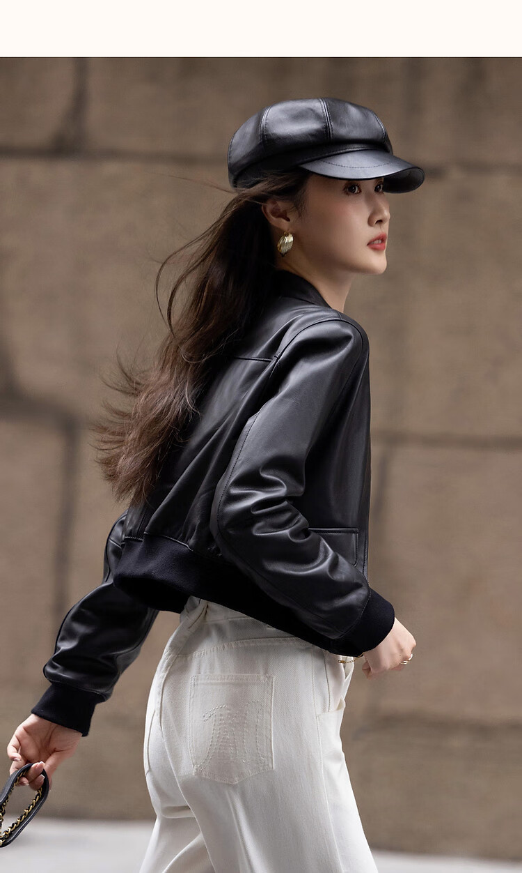 Demana Minimalist Unisex Winter Motorcycle Style Sheepskin Stand Collar Comfortable Slimming Fashionable Short Jacket for Women 13