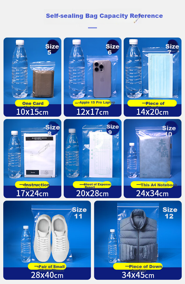 Yessel Thick Self-Sealing Bags, Large Size 12, 34*45CM, 100 Pieces, Transparent Sealed Food Storage Bags for Preservation And Organizatio 4