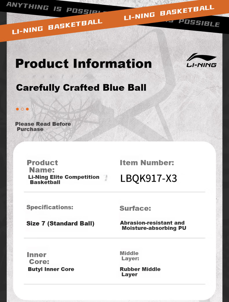 Li-Ning Basketball, Size 7, Microfiber 20K Series, Elite Competition, for Adults And Youth, Indoor And Outdoor Training Basketball 7