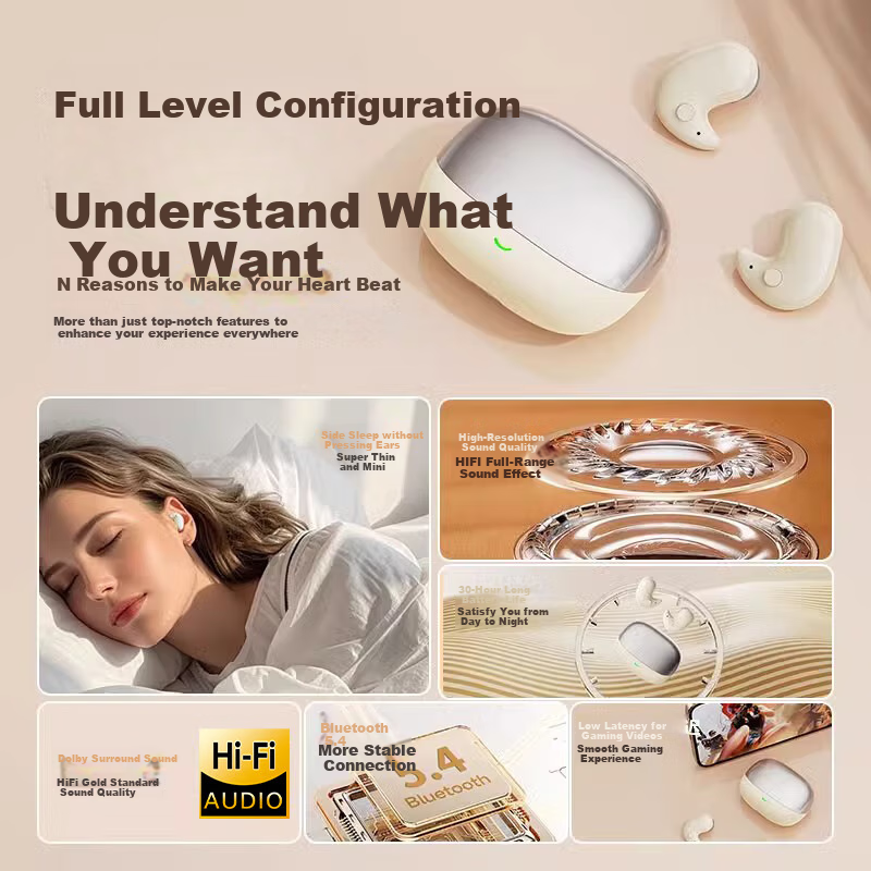 Беспроводные Bluetooth-наушники Chuang Sleep для сна, ультратонкие, полувкладыши, не давящие на уши, с шумоподавлением, длительное время работы от батареи