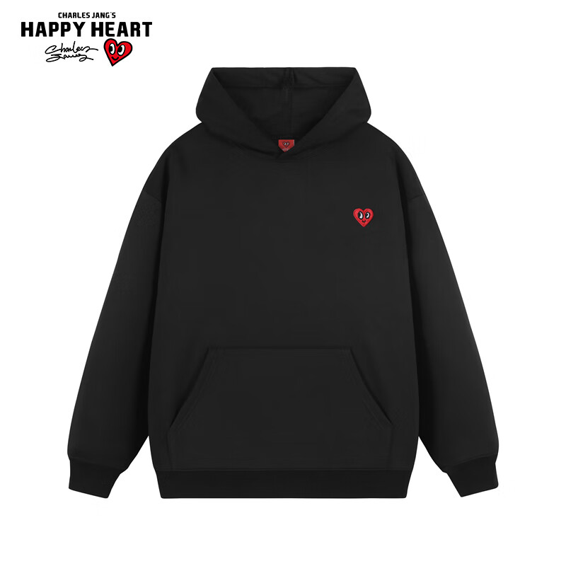 Charles Heart Hoodie Unisex Couple Solid Color Basic Casual Pullover Black S