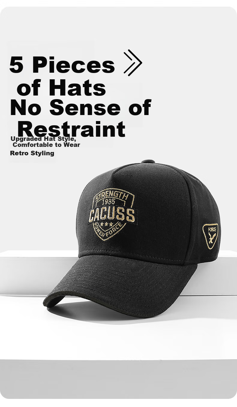 CACUSS Baseball Cap for Men, All-Season Style, Visor Hat, Sun Hat, High Crown, Large Head Circumference, Outdoor Sports Cap for Men, Black And Gold Medium 6