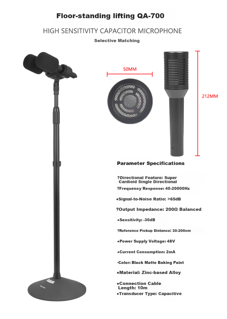 Shuledi QA-700 Domestic Dual-Head Wired Conference Floor Microphone, Podium Host Chorus Microphone for Lectern, Specialized for Mixing Console Audio System, High-End for Schools, Factories, And Government Use 17